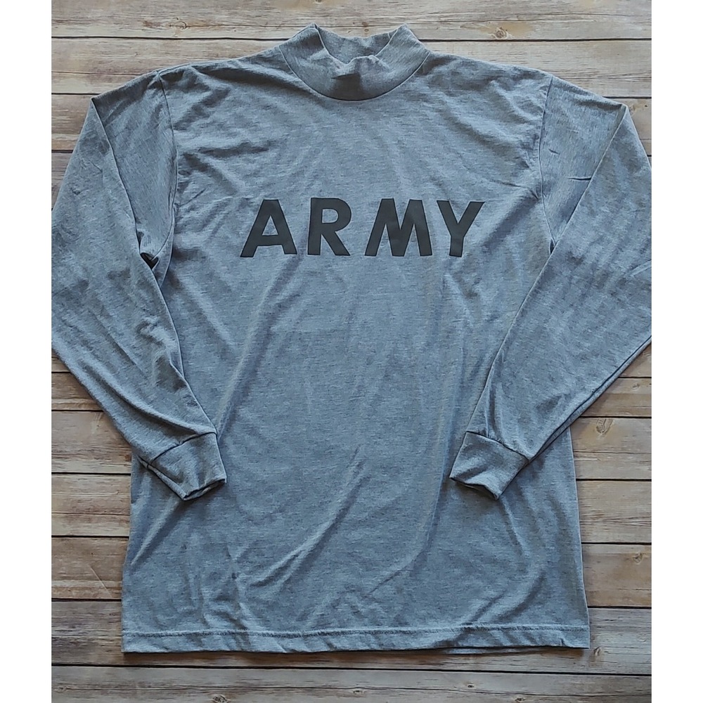 Vintage Army Akwa Tek Made In USA Logo Gray Long Sleeve Medium F1